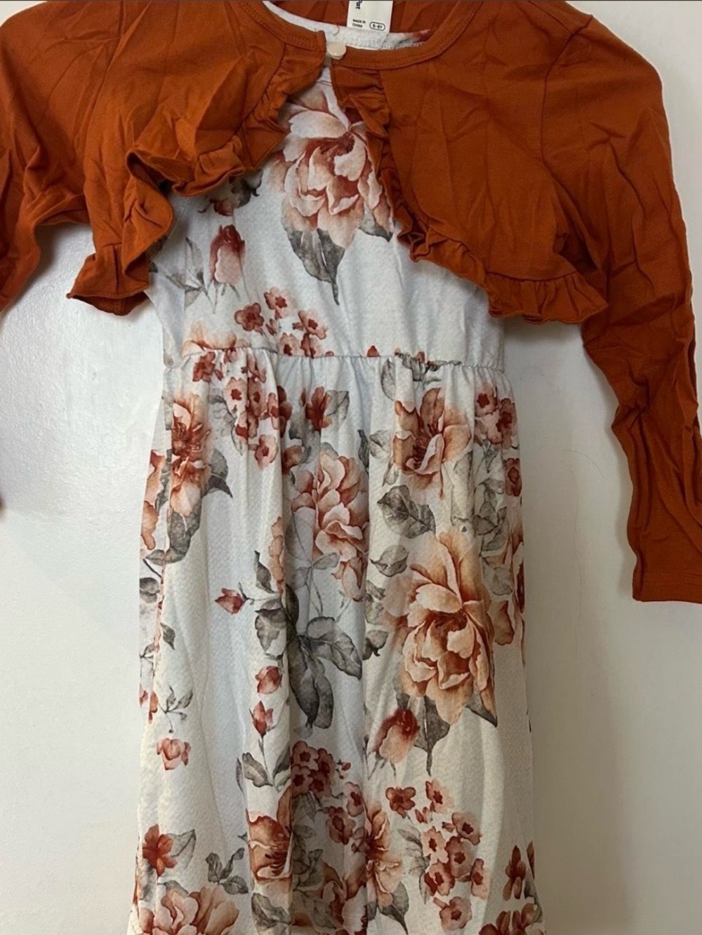 Girls Floral White Dress with Cardigan
